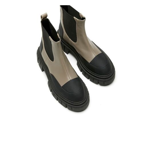 LA CANADIENNE Womens Taupe Beige Kyree Toe Block Heel Leather Booties 40 - Picture 3 of 3